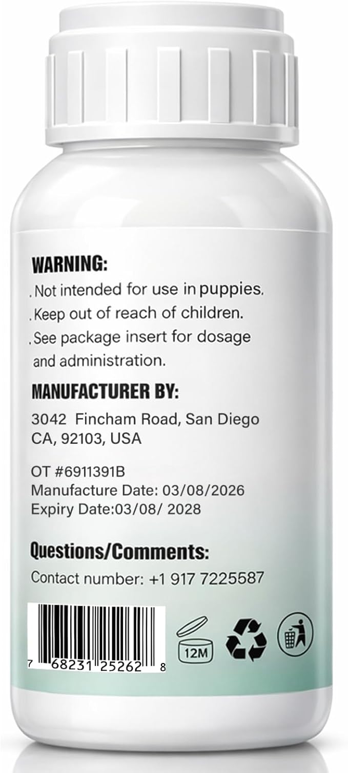 Dewormer for Dogs, Broad Spectrum for All Wormer, Promotes Digestive Comfort & Daily Balance, Pin Worms, Hookworms, Lung Worms, Round Worms, Easy-to-Use Liquid, 120 mL