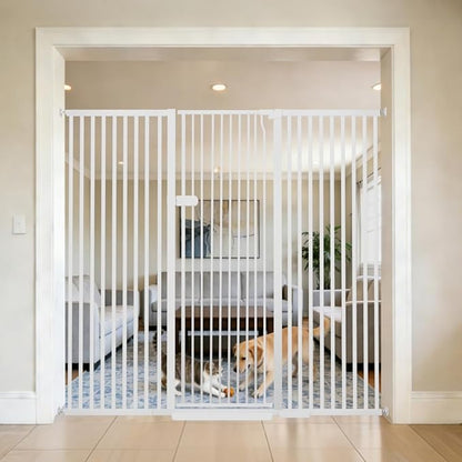 Lumizone Extra Tall Cat Gate 61.02" High Pressure Mounted Extra Wide 2025 New (17 Sizes) 1.37" Gap No Drilling Auto-Close One-Handed Operation Tall Pet Gate for Dogs(White, 61.02" H x 63.39"-67.71" W)
