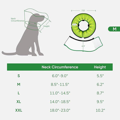 Sponge Dog Cone Collar, Dog Recovery Collar Alternative with Detachable High Clear Shield, Adjustable Soft Neck Cone for Small Medium Large Dogs, Stop Licking After Surgery (Kiwi,M)