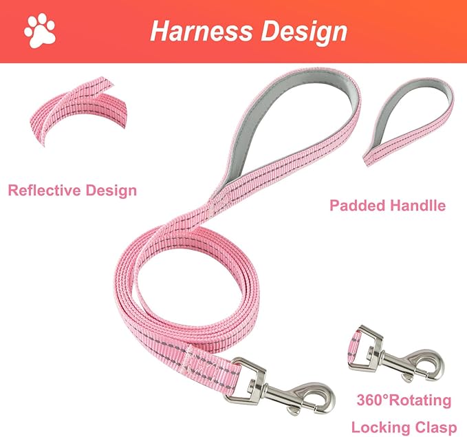 Hipubby Dog Harness Small Sized and Leash Set, No Pull Soft Mesh Puppy Vest, Reflective Breathable Lightweight Pet Harness, Harness for Small Medium Dogs and Cats - Light Pink XS