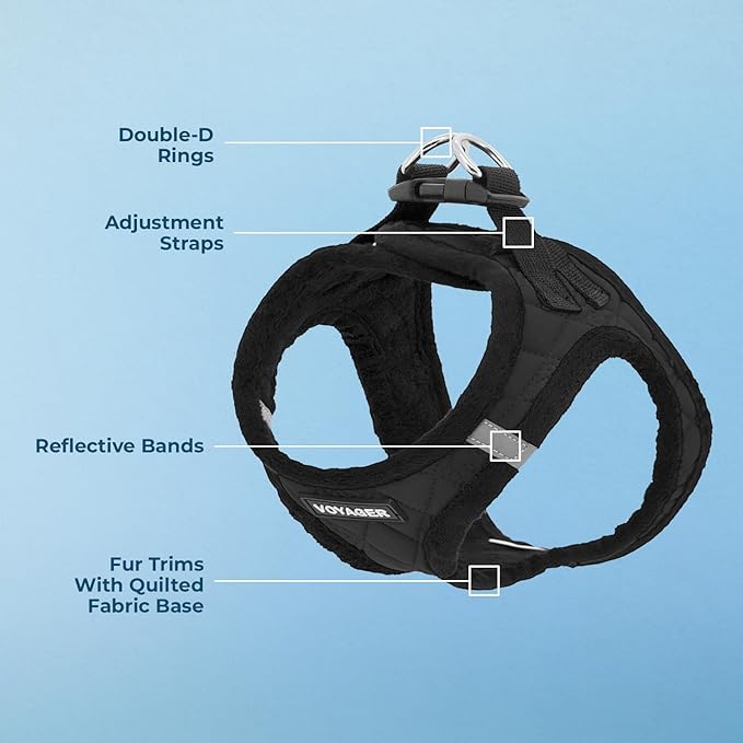 Best Pet Supplies - All Weather Plush, Reflective, No Pull Harness for Small, Medium Dogs, Cats - Secure with Hook & Loop Fastener, Buckle, Double D-Rings - Black Plush, XS