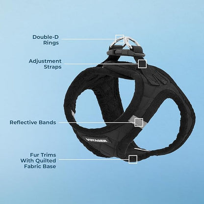 Best Pet Supplies - All Weather Plush, Reflective, No Pull Harness for Small, Medium Dogs, Cats - Secure with Hook & Loop Fastener, Buckle, Double D-Rings - Black Plush, XS