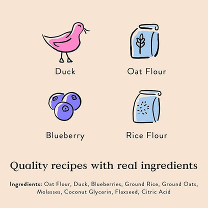 Bocce's Bakery Quack, Quack, Quack Training Treats for Dogs, Wheat-Free Dog Treats, Made with Real Ingredients, Baked in The USA, Natural & Low Calorie Training Bites, Duck & Blueberry, 6 oz