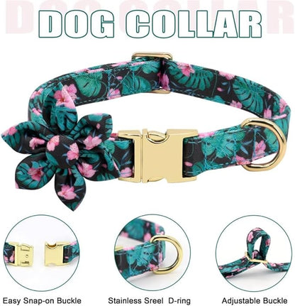 Beirui Cute Girl Dog Collars, Harnesses & Leashes Set - Adjustable Dog Collar and Leash Set with Flower - Soft Mesh Dog Vest Harness for Puppies Small Medium Dogs (Green,XS)
