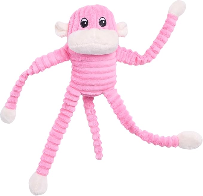 ZippyPaws Crinkle Monkey - Interactive Dog Toys to Keep Them Busy, Squeaky Plush Pet Toy for All Breeds, Cute Gift for Small and Medium Dogs, Contains 1 Round Squeaker - Small, Pink