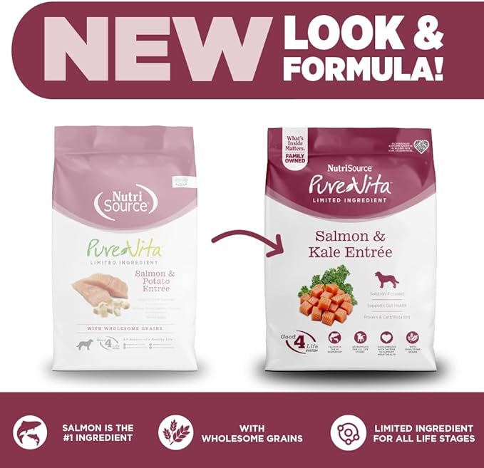 NutriSource Pure Vita Salmon & Kale Dog Food, 12LB