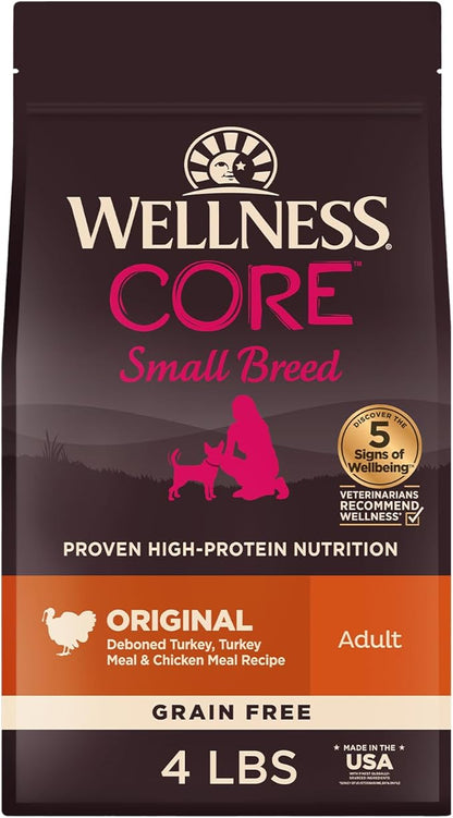 Wellness CORE Dry Dog Food, Small Breed, Grain-Free, High Protein, Natural, Original Turkey & Chicken Recipe, (4-Pound Bag)