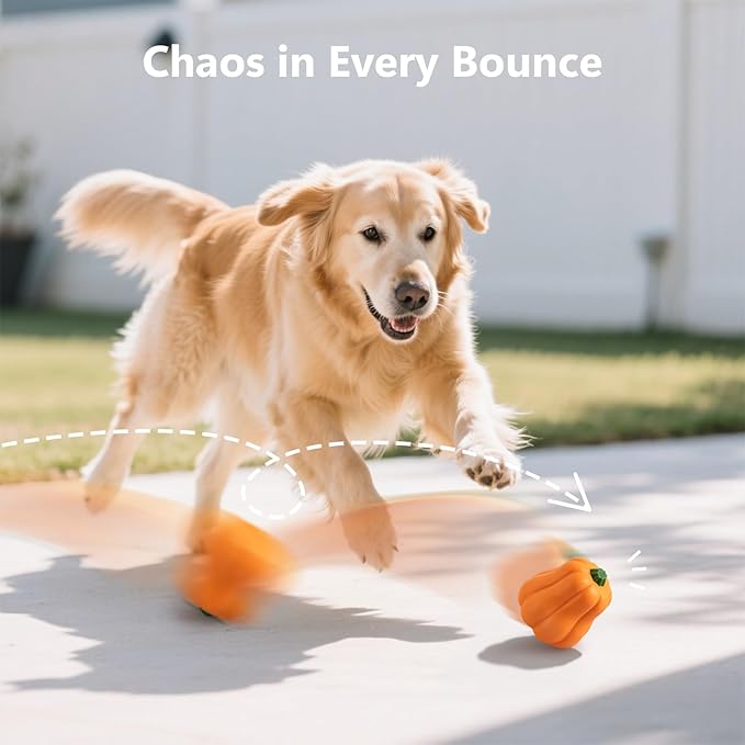 Large Dog Chew Toy with Squeaker, Tough TPR Pumpkin Toy for Strong Chewers (40 lbs+), Textured Dental Ridges, Interactive Indoor & Outdoor Fetch Toy