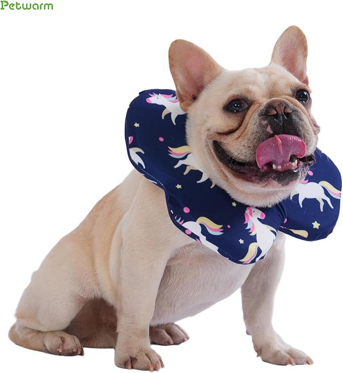 PetWarm Recovery Collar for Dogs, Dog Recovery Collar, Lightweight Pet Neck Protector with Memory Foam Padding, Gentle No-Lick Flower Design for Calm Rest and Travel, Unicorn Print, Blue, L