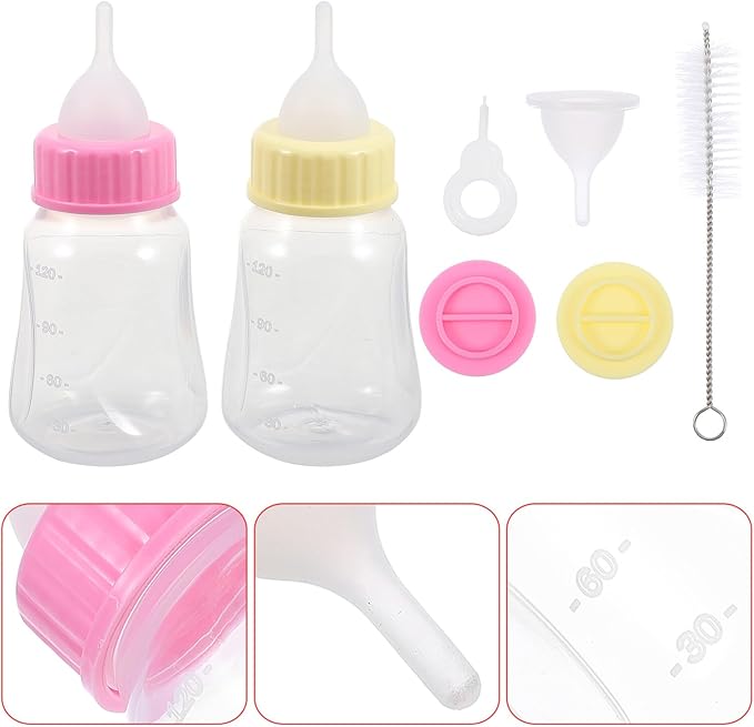 COHEALI 2Pcs Pet Nursing Bottles for Kittens and Puppies Soft Plastic Feeding Bottles with Easy Squeeze Design Safe and Reusable Milk Feeders for Newborn Pets Yellow Pink