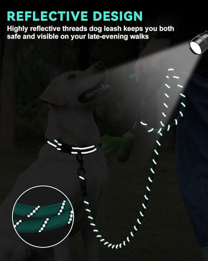 Dynmeow Reflective Dog Collar and Leash Set, 6FT Strong Climbing Rope Leash with Padded Handle, Adjustable Pet Collar with Soft Neoprene Padding for Large Dogs, Teal, L