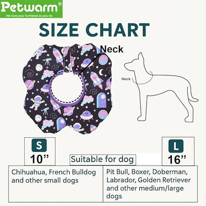 PetWarm Dog Recovery Collar, Recovery Collar for Dogs, Lightweight Soft Flower Design, Comfortable Neck Protector Helps Discourage Licking, Post-Visit Protective Collars, Cosmic Print, Purple, L