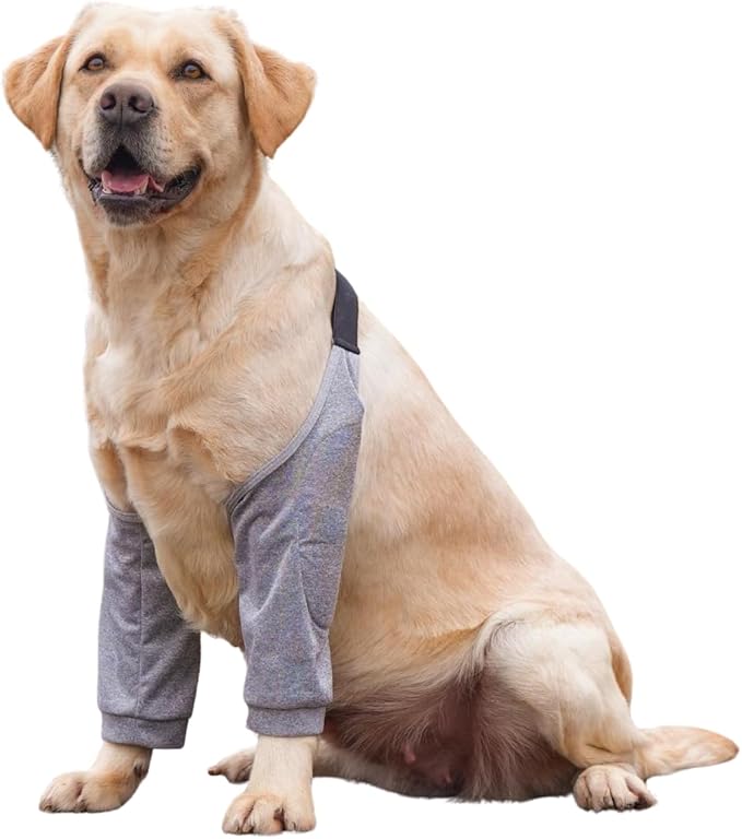 HDKUW Dog Elbow Protector for Calluses, Recovery Suit for Front Legs, Cone Collar Alternative to Stop Licking Wounds, Cover Sleeve for Small Medium Large Dogs - Grey L