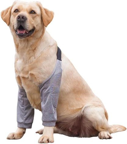 HDKUW Dog Elbow Protector for Calluses, Recovery Suit for Front Legs, Cone Collar Alternative to Stop Licking Wounds, Cover Sleeve for Small Medium Large Dogs - Grey L