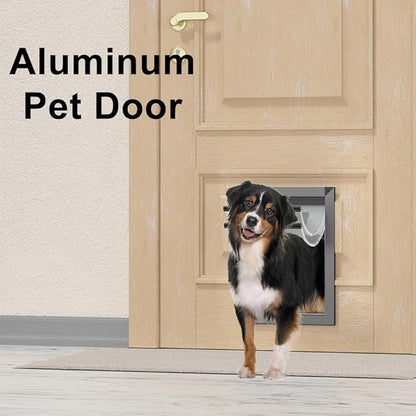 Rescumascer Medium Dog Door for Door, Aluminum Doggy Door with Two Sliding Lock Panels, Doggie Door for Medium Dogs and Large Cat up to 30lbs