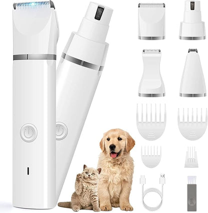 Veeconn Dog Clippers Grooming Kit Hair Clipper-Low Noise Paw Trimmer- Rechargeable - Cordless Quiet Nail Grinder Shaver for Cats and Other Pets