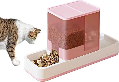 kathson Gravity Cat Food and Water Dispenser Automatic Dog Feeder Waterer 2 in 1 Auto Pet Food and Water Bowl Set Self Feeding for Puppy Kitten，Pink