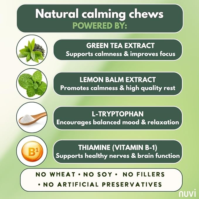 Nuvi Calming Chews for Dogs — Anxiety & Stress Relief Soft Chews | Non-Drowsy, Vet-Recommended Ingredients | Separation Anxiety, Fireworks, Travel | 90 Count