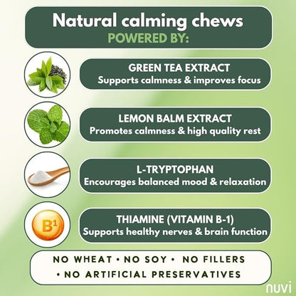 Nuvi Calming Chews for Dogs — Anxiety & Stress Relief Soft Chews | Non-Drowsy, Vet-Recommended Ingredients | Separation Anxiety, Fireworks, Travel | 90 Count