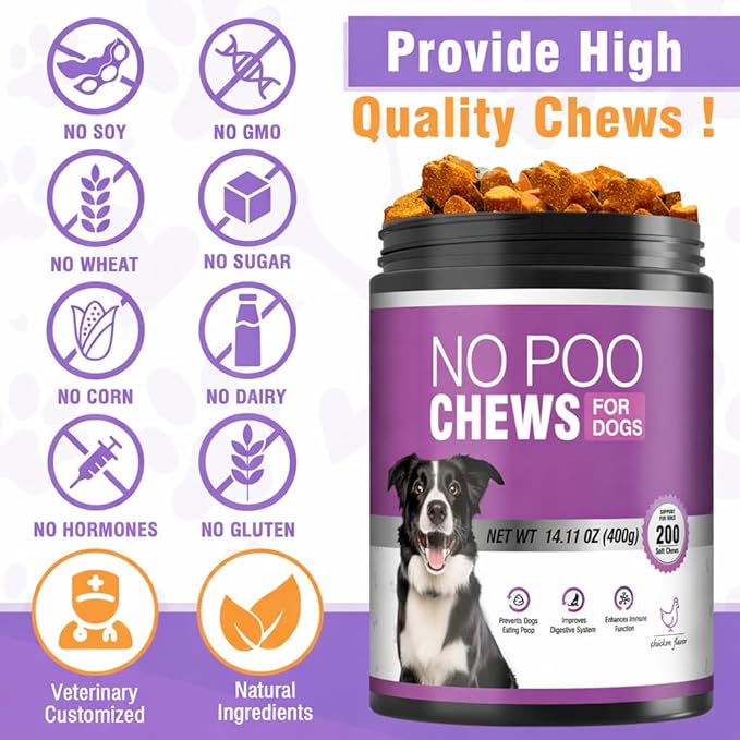 200 Chews No Poo Chews-No Poop Eating Deterrent for Dog-Coprophagia Deterrent for Dogs-Prevent Stop Dogs from Eating Poop Supplement with Digestive Enzymes&Probiotics-Breath Freshener-Chicken