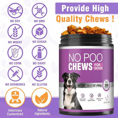 200 Chews No Poo Chews-No Poop Eating Deterrent for Dog-Coprophagia Deterrent for Dogs-Prevent Stop Dogs from Eating Poop Supplement with Digestive Enzymes&Probiotics-Breath Freshener-Chicken