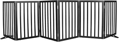 Dog Gate Indoor, Freestanding Dog Fence for The House, Doorways, Hallways,or Stairs,Pet Gate Foldable Wooden,Expandable 32" Height 6 Panels,Black
