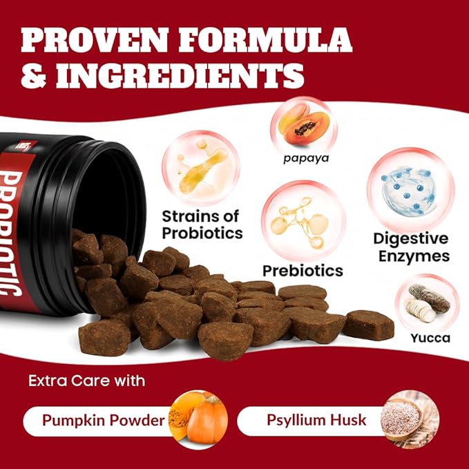 Probiotics for Dogs&Cats, Probiotic for Sensitive Stomach, Itchy Skin, Allergies, Immunity, Yeast Balance, Oral Problems-Dog Probiotic and Digestive Enzymes with Prebiotics-Reduce Diarrhea, Gas-120 Ct