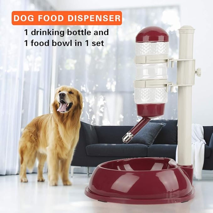 EVTSCAN Dog Food Dispenser, Adjustable Dog Bowl Food Dispenser Drinking Bowl Feeder for Pets Cats Dogs(Brown)