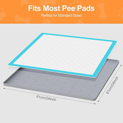 Pee Pad Tray Holder for Dogs,Non-Slip Silicone Dog Puppy Pad Holder,24 x 24 Square Puppy Potty Training Pads,No Spill Raised Lip High Edge,Portable, Leak-Proof Mat Trays for Indoor Floor Protection