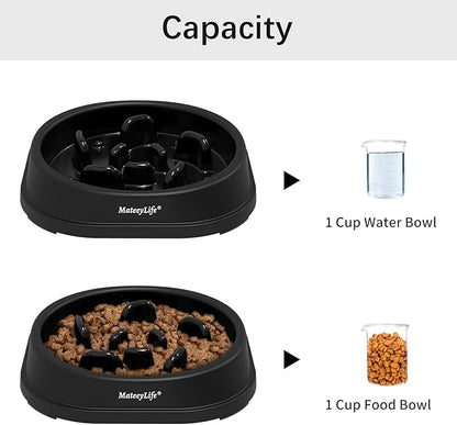 MateeyLife Small Slow Feeder Cat Bowls, Anti-Choking Puzzle Cat Food Bowls, Non Slip Interactive Dog Feeding Slow Down Eating, Bloat Stop Maze Dishes Dog Feeder for Small Breeds 1 Cup Black