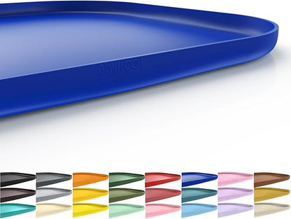 SMILOOL Silicone Pet Feeding Mat with Raised Edge for Food and Water, Dog Bowl Mats, Cat Bowls Placemat with High Lip for Floor Waterproof, Rubber Tray for Cats and Dogs 19 x 12 x0.7 Navy Blue