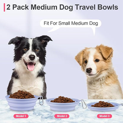 Kytely Collapsible Dog Bowls Medium, 2Pack Foldable Dog Travel Bowl, Portable Pet Water Food Bowl with Clasp, Pet Cat Feeding Cup Dish for Traveling, Walking, Hiking (Lavender & Pink)