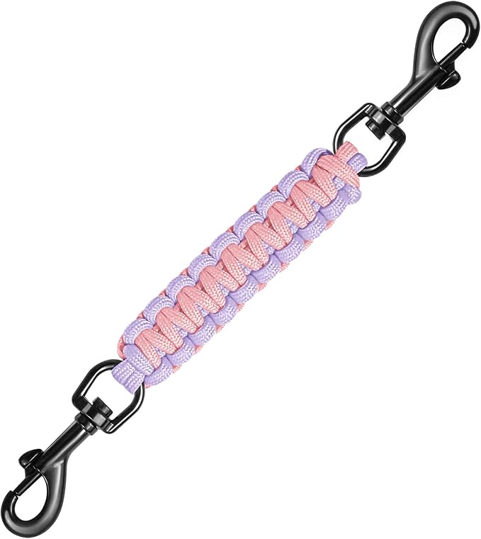 Dog Collar Safety Clip with Dual Clasps,Handmade Backup Safety Strap for Dog Harness, Collars and No Pull Harness Connectors (Pink & Light Purple)