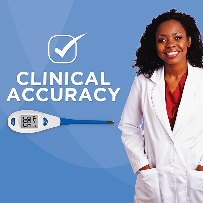 Veridian Healthcare Digital Thermometer | 2-Second Readout | Rate Rapid Read Technology| Flexible Tip | Hygienic Water-Resistant Easy Cleaning | Storage Case + Instructions Included