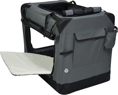 EliteField 4-Door Folding Soft Dog Crate with Curtains, Carrying Bag and Fleece Bed (2 Year Warranty), Indoor & Outdoor Pet Home (30" L x 21" W x 24" H, Gray+4 Door Curtains)