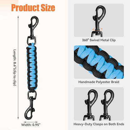 Dog Collar Safety Clip, Collar Companion, Handmade Backup Safety Strap, Double-Ended Clip Leash Connector, Suitable for Dog Harnesses, Prong, Pinch Collars (Black,Sky Blue, 1 Pack)