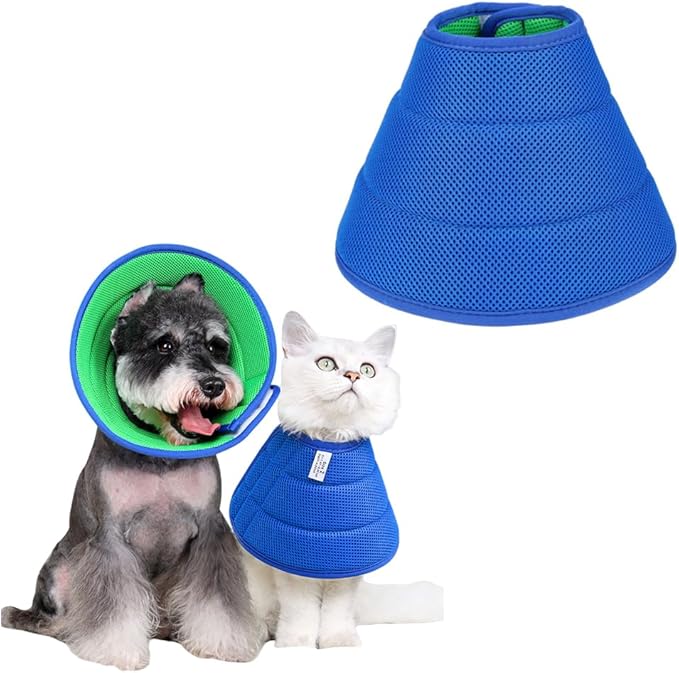 Soft Dog Cone Collar Alternative, Adjustable E-Collar for Surgery Recovery & Wound Protection. Comfy Elizabethan Cone for All Pets. (Blue, M(Fit 6.6-11 lb Dog))
