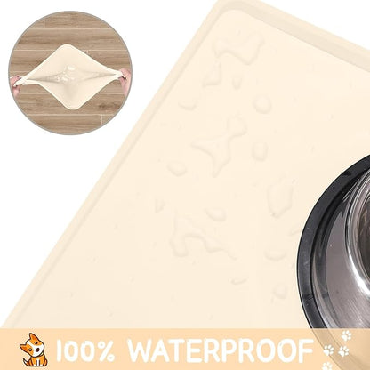 MateeyLife Silicone Cat & Dog Food Mat for Floors Waterproof, Anti-Slip Dog Bowl Mats for Food and Water, Pet Feeding Mats with Lip to Prevent Spills, Pet Placemat for Messy Drinkers to Protect Floors
