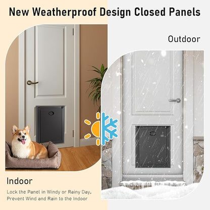 Aluminum French Extra Large Dog Door, Heavy-Duty with Strong Double Magnetic Flaps & Aluminum Telescoping Tunnel, for X-Large/Large Dogs Up to 200LBS - Black,