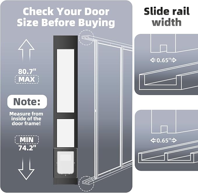 Dog Door for Sliding Glass Door with Magnetic Plastic Flat, Sliding Door Pet Doggie Door Insert with Lock, Adjustable Height No-Cut Required Doggy Door Access Renters, Apartments, Patio (Black, L)