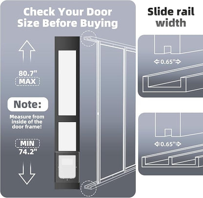 Dog Door for Sliding Glass Door with Magnetic Plastic Flat, Sliding Door Pet Doggie Door Insert with Lock, Adjustable Height No-Cut Required Doggy Door Access for Renters, Apartments, Patio (Black, S)