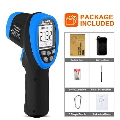 HOLDPEAK Pyrometer D:S=50:1, High Temp Infrared Thermometer -58℉~3272℉(-50℃~1800℃), Non-Contact Industrial Laser Thermometer Gun with Flashlight, Digital IR Temperature Gauge HP-1800 (NOT for Human)