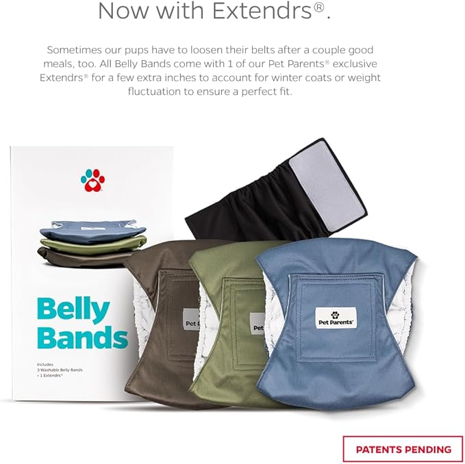 Pet Parents® Washable Belly Bands for Male Dogs (3pack) + Extendrs® of Durable Dog Diapers Male, Premium Male Dog Diapers & Dog Wraps (Medium, Koda)