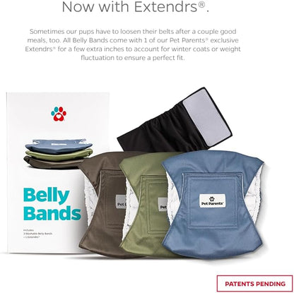 Pet Parents® Washable Belly Bands for Male Dogs (3pack) + Extendrs® of Durable Dog Diapers Male, Premium Male Dog Diapers & Dog Wraps (Medium, Koda)