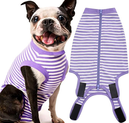 Dog Recovery Suit Female Spay Male Surgery Recovery X-Large Shirt,Soft Combed Cotton Puppy Suit,XL Purple-White Striped