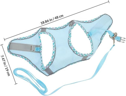 COLLBATH Adjustable Reflective Dog Harness Vest and Leash Set, Portable Lightweight Puppy Harness for Large Dogs, Soft Breathable Blue L Size, Outdoor Walking and Training Equipment