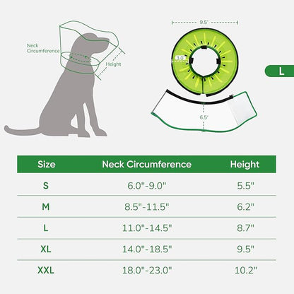 Sponge Dog Cone Collar, Dog Recovery Collar Alternative with Detachable High Clear Shield, Adjustable Soft Neck Cone for Small Medium Large Dogs, Stop Licking After Surgery (Kiwi,L)
