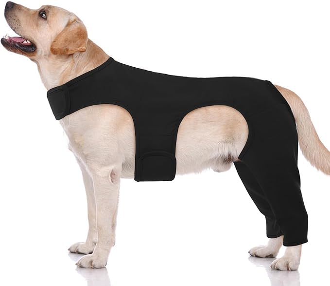 ROZKITCH Dog Sleeve for Rear Right Left Leg, Adjustable Pet Prevent Licking Wound Elbow Protector, Dog Recovery Suit Cone Collar Alternative for Sprain ACL CCL Arthritis Joint Care Black XL