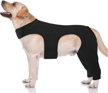 ROZKITCH Dog Sleeve for Rear Right Left Leg, Adjustable Pet Prevent Licking Wound Elbow Protector, Dog Recovery Suit Cone Collar Alternative for Sprain ACL CCL Arthritis Joint Care Black XL