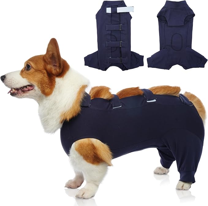 IECOii Dog Surgery Recovery Suit for Female Or Male Dogs,Post Surgery Dog Onesies for Spay Neuter,Small Dog Surgical Suit for Abdominal Wound and Rear Leg,Dogs E-Collar & Cone Alternative,Small-Blue